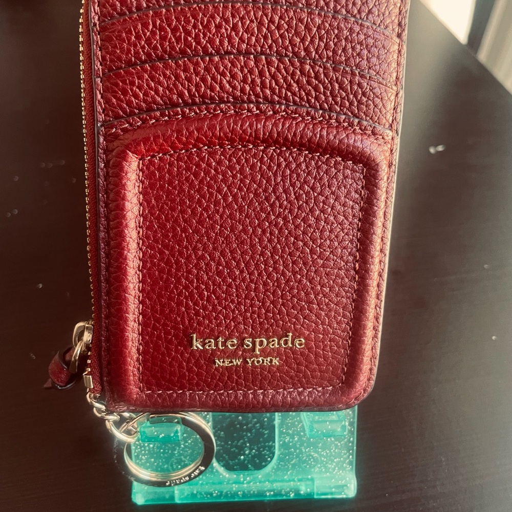 Kate Spade Burgundy Leather 6 Card holder with zipper pocket